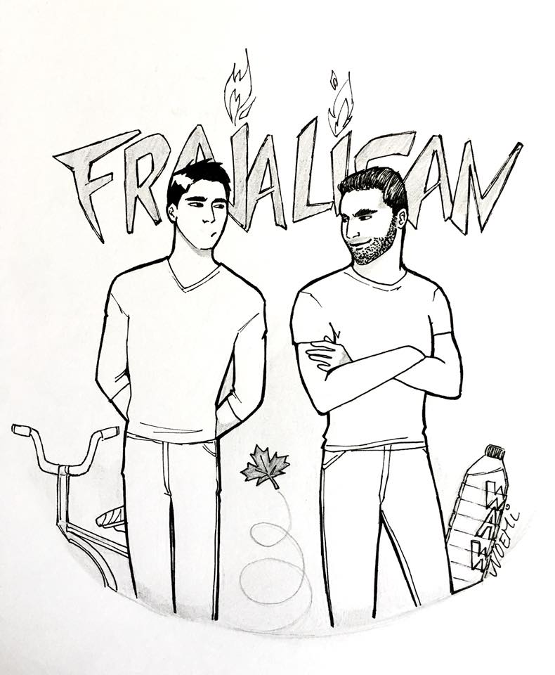 Fan art drawing of YouTubers BigBong and Mark Hachem in the web series FRAJALICAN