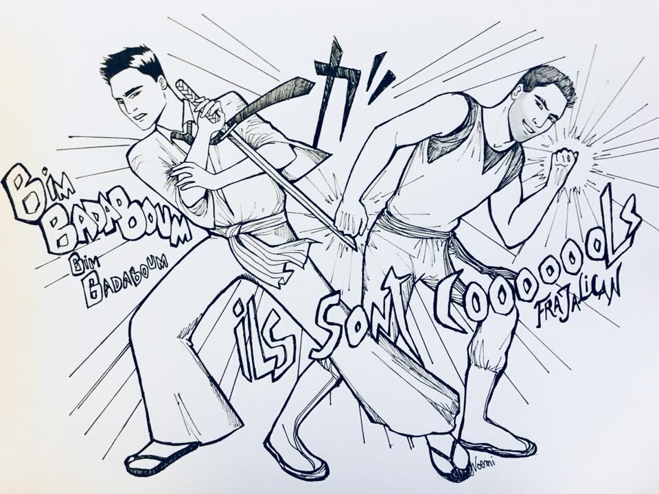 Drawing of YouTubers BigBong as Nico and Mark Hachem competing anime style in episode 6 of the web series