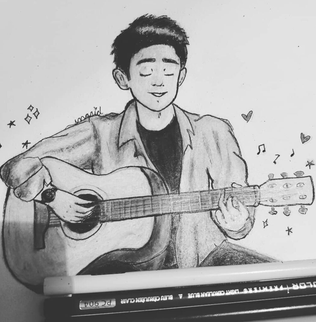 Fan art drawing of YouTuber BigBong playing guitar