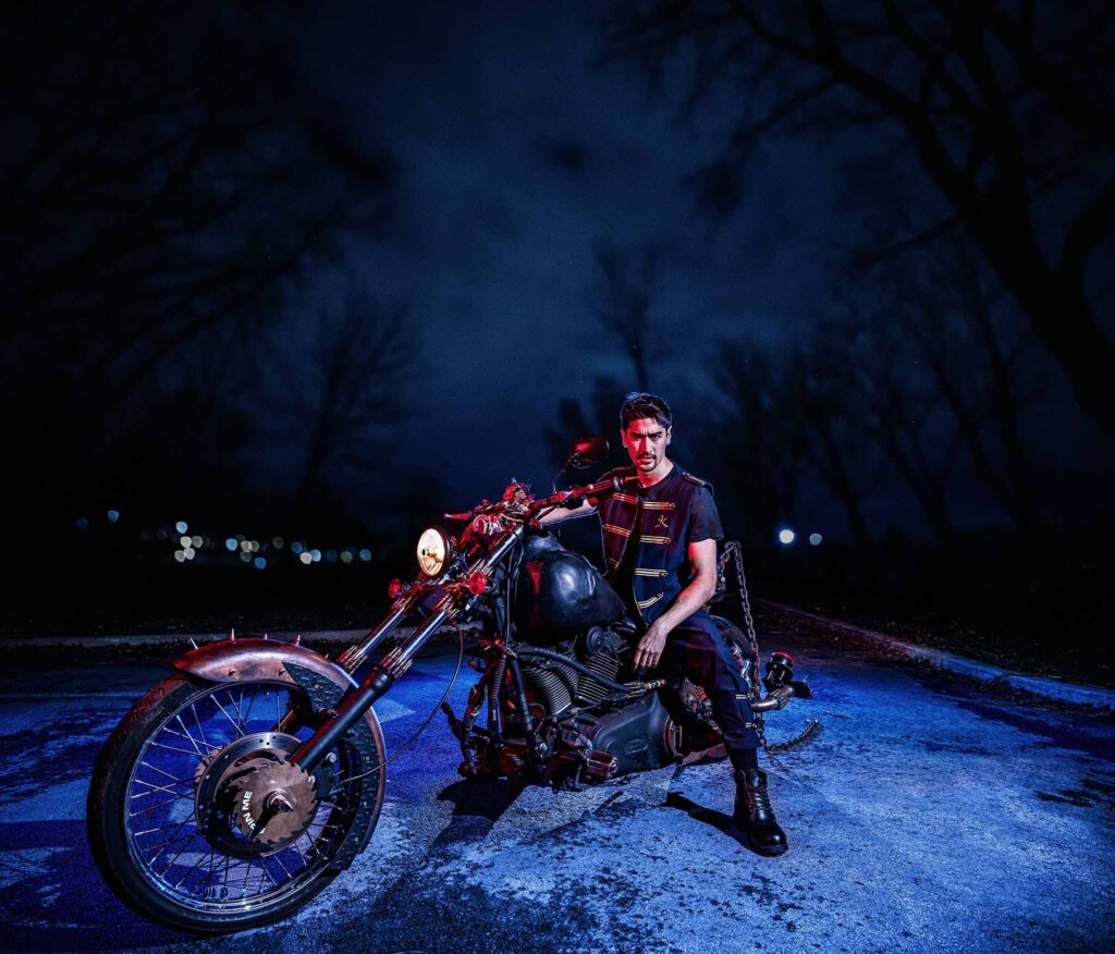 BigBong as a Mad Max Rider on a Harley