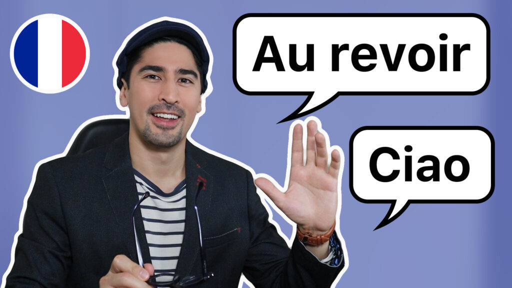 Thumbnail featuring French tutor and language coach, Julien Moulin, teaching how to say goodbye in French.