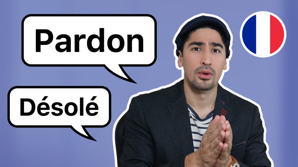 Thumbnail featuring French tutor and language coach, Julien Moulin, teaching how to say sorry in French.