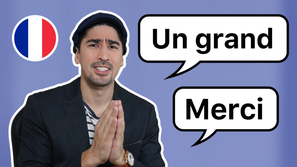 Thumbnail featuring French tutor and language coach, Julien Moulin, teaching how to say thank you in French.