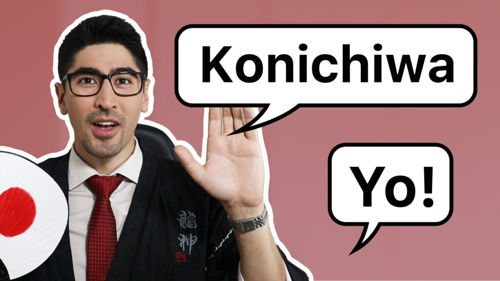 Thumbnail featuring Japanese tutor and language coach, Taka Sensei, teaching how to say hello in Japanese